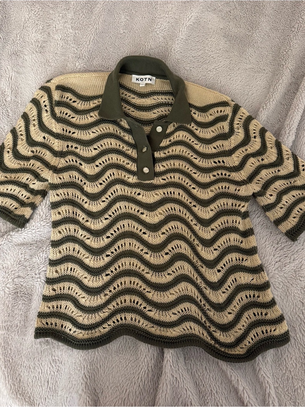 KOTN Olive and Cream Knit Polo Sweater